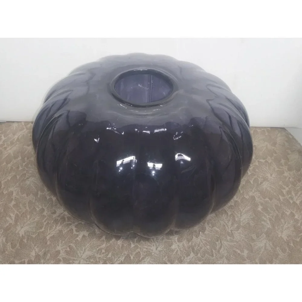Gunnel Sahlin Vase Ikea Large glass Purple flash paint 1990s Pumpkin shaped 9.5